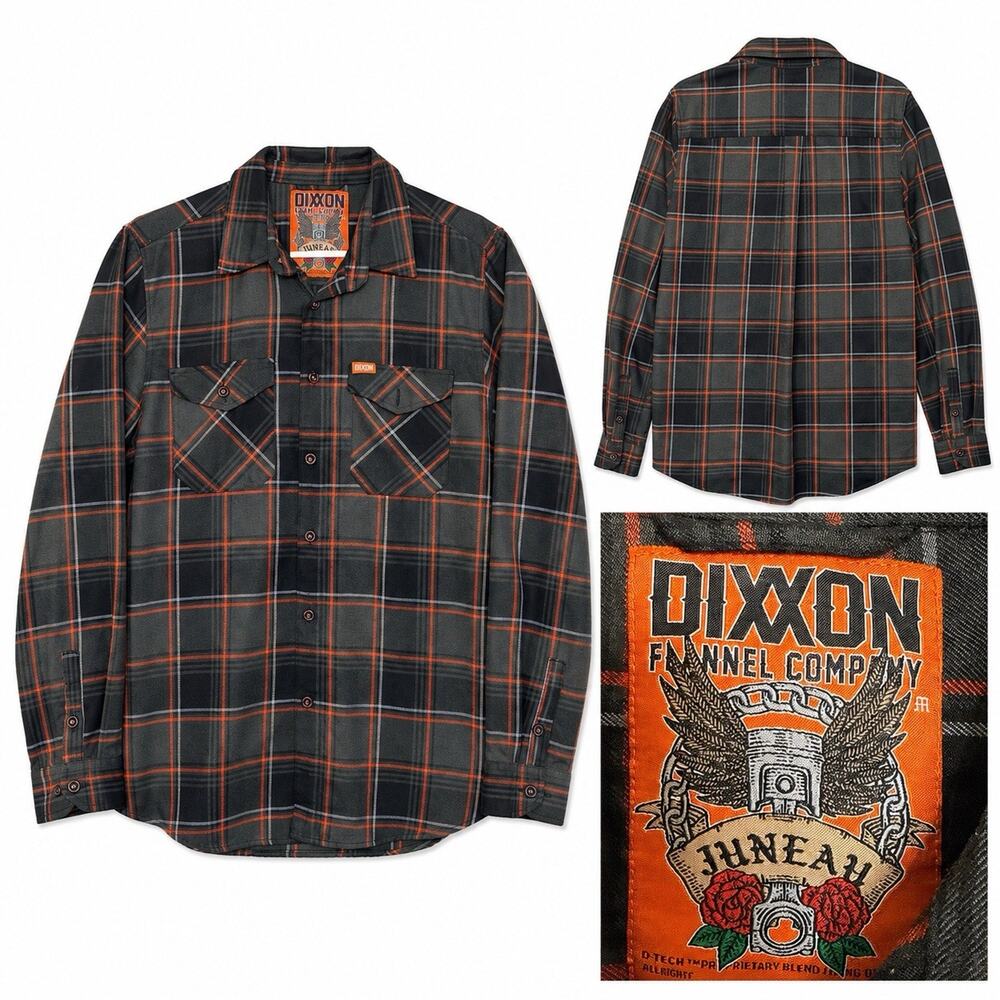 Dixxon Flannel Company Men’s M Juneau Black Gray Orange Plaid Flannel Shirt
